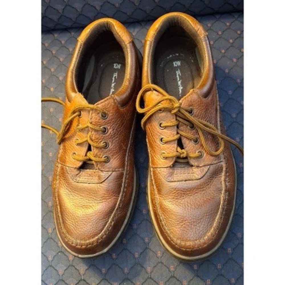 Thom McAn Mens Brown Leather Lace Up Moc Toe Oxford Shoes 10W Wide Casual